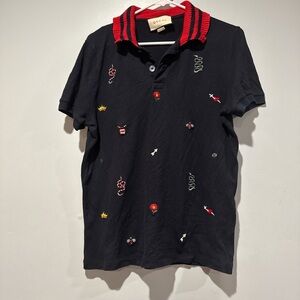 Original Gucci Black Shirt with Red Striped Collar